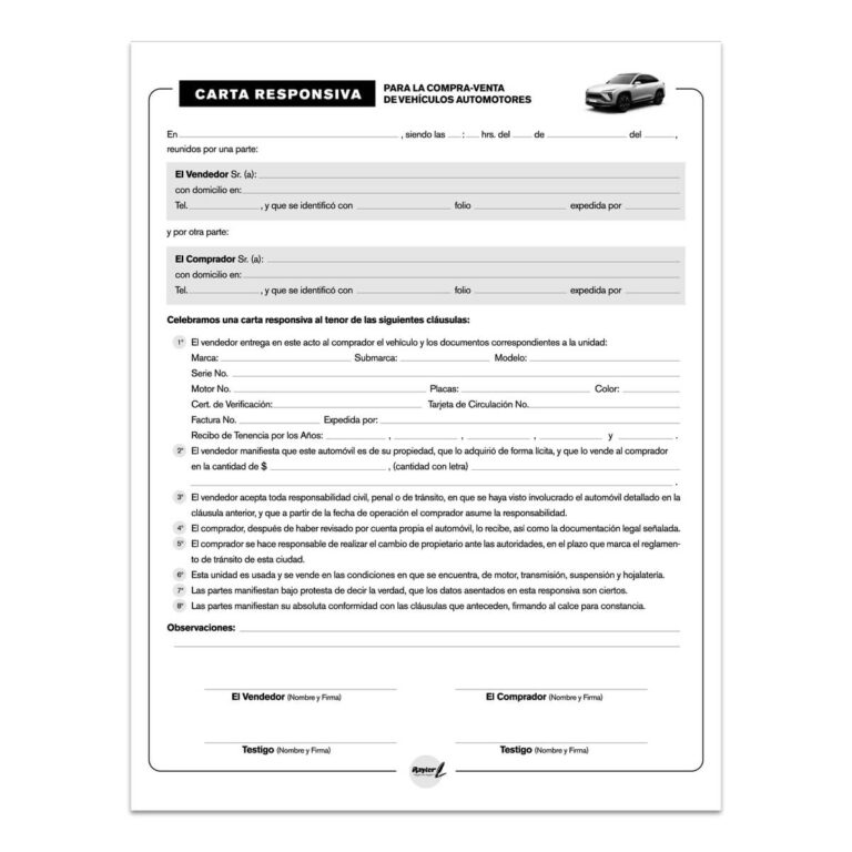 Block Carta Responsiva Duplicado Autocopiante Rayter